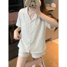 实拍实价~夏季夏新款甜美纯欲彩色波点短袖短裤睡衣家居服两件套