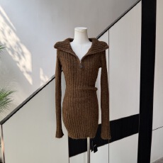 Cher 巧儿Vintage Polo长袖连衣裙秋冬羊毛针织辣妹包臀短裙