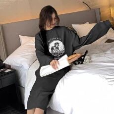 套装女秋冬港风小众百搭宽松套头字母卫衣休闲半身裙时尚两件套潮