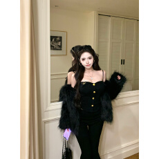 批发实拍实价 性感辣妹一字肩抹胸自带胸垫上衣女修身微喇叭长裤套装