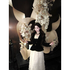 批发实拍实价 黑丝绒蛋糕 吊带胸衣纱裙收腰黑丝绒外套立裁鱼尾摆公主