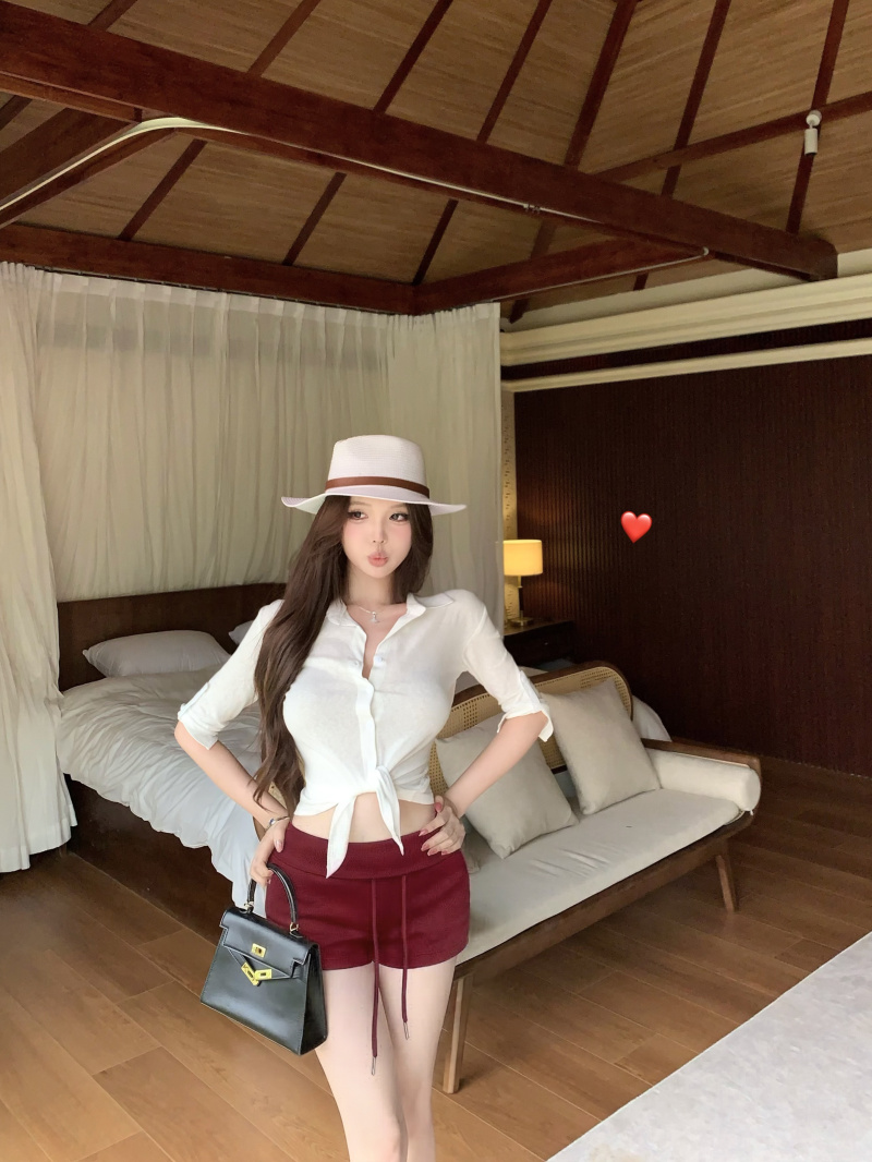 실사 정가 POLO 칼라 중간 소매 여성 셔츠 여름 순수한 욕망 바람 섹시함 핫걸 몸매 가꾸기 작은 대중 맨위