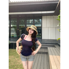 实拍实价 羊毛针织短袖T恤女夏季内搭吊带背心两件套显瘦上衣套装