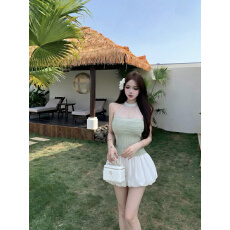 批发实拍实价 性感针织挂脖无袖吊带背心<b class='q'>女</b>夏设计感防走光显瘦花苞裙