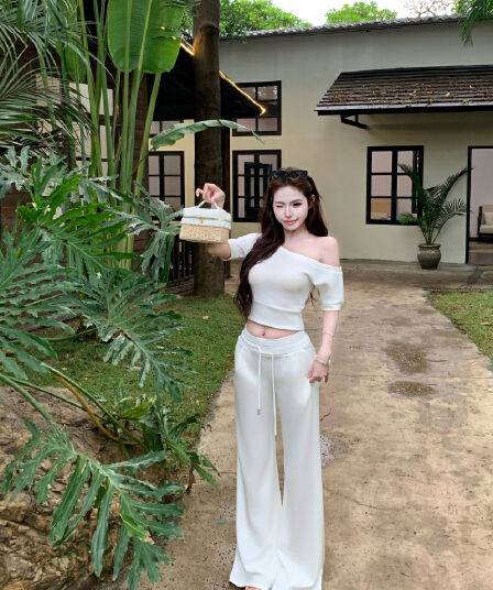 실사 정가 산소 우유 피부 세트 메인 편안함 슈퍼 부드럽다 프로 피부 ~ 중 비스듬한 어깨 반팔 긴 바지