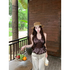 批发实拍实价 啵啵美学 辣妹波点挂脖系带花苞<b class='q'>裙摆</b>吊带背心收腰显瘦