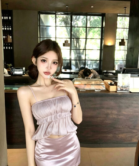 실사 정가 순수한 욕망 향기로운 芋 보라색 루 체 빛 실 캐미솔 구슬 빛 새틴 타이트 스커트 미니 스커트 세트