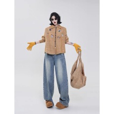 批发吴童童刺绣翻领长袖<b class='q'>针织</b>毛衣外套女秋冬新款韩系复古宽松<b class='q'>开衫</b>上衣