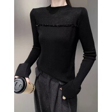 批发欧货<b class='q'>正品</b>2025秋冬新款时尚百搭显瘦修身气质高雅长袖针织上衣潮女