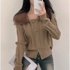 批发<b class='q'>韩国</b>chic麻花针织毛衣开衫外套女秋冬加厚复古港风针织衫上衣