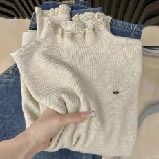 批发半高领针织衫女秋冬新款木耳边内搭毛衣百搭<b class='q'>修身</b>上衣打底衫