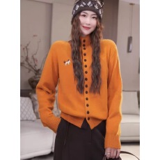 批发秋冬内搭橙色毛衣开衫<b class='q'>女装</b>2025新款小马刺绣立领针织衫<b class='q'>外套</b>上衣女
