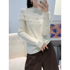 批发<b class='q'>欧洲站</b>25025秋冬<b class='q'>新款</b>时尚蕾丝花边拼接半高领细羊毛针织打底衫女