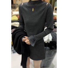 批发<b class='q'>欧洲站</b>2025秋冬<b class='q'>新款</b>半高领镂空漏肩蕾丝拼接细羊毛打底衫女