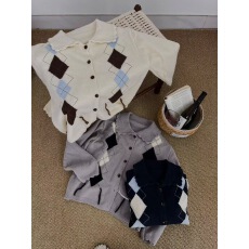 批发2025秋季大码毛衣外套菱形格小翻领时尚ins潮减龄毛衣开<b class='q'>衫</b>超好看