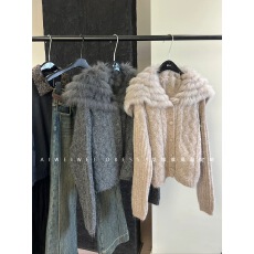 批发毛毛大披肩领小众设计 厚实大翻领慵懒毛衣开<b class='q'>衫</b>外套秋冬