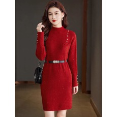 批发秋冬小个子针织<b class='q'>连衣裙</b>新款女士时尚中长款毛衣打底裙配大衣