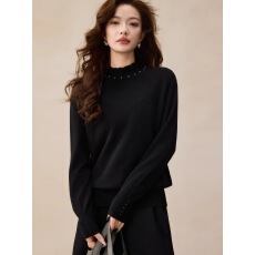 批发一体绒素<b class='q'>木</b>时尚半高领黑色针织衫女2025年秋季新款打底衫欧洲站上