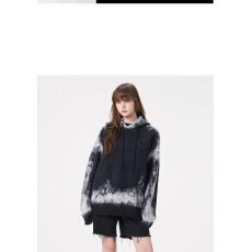 批发结构线条渐变针织衫男女同款美式<b class='q'>街头</b>风连帽毛衫宽松毛衣