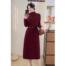 批发兰卡时尚法式小香风红色<b class='q'>无袖</b>连衣裙女2025秋冬新款毛呢V领<b class='q'>背心裙</b>