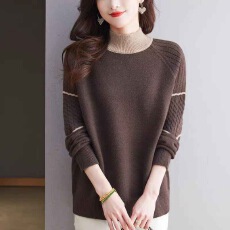 批发<b class='q'>中老年</b>妈妈时尚半高领毛衣2025秋冬宽松内搭针织打底衫长袖上衣女