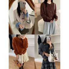 甜美风黄色气质蝴蝶结长袖毛衣开衫女装秋冬百搭减龄上衣