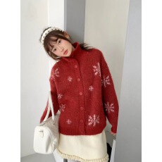 2025年冬高领圣诞氛围开衫上衣红色过年新年春节针织衫