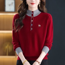 批发2025秋冬羊毛衫女新款宽松半高领毛衣洋气<b class='q'>妈妈</b>百搭针织打底衫厚