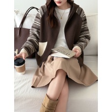 批发连帽撞色条纹<b class='q'>韩国</b>绒外套女秋冬韩系百搭休闲拉链针织开衫<b class='q'>卫衣</b>