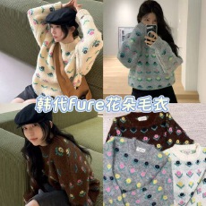 批发小崔韩国<b class='q'>东大门</b><b class='q'>代购</b>冬款毛衣时尚圆领小花朵印花女针织衫