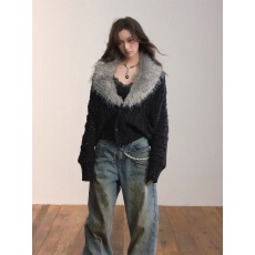 批发重磅闪闪毛衣外套女可拆卸毛领加厚蝙蝠袖上衣