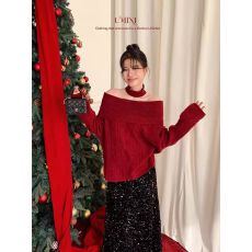 批发PtonUmi 榛恋纯曲 小个子圆领荷叶边毛衣女冬季针织衫可爱娃娃衫