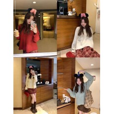 批发PtonUmi 榛恋纯曲 小个子圆领荷叶边毛衣女冬季针织衫可爱娃娃衫