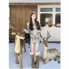 批发设计感慵懒风连帽长袖针织外套冬季显瘦半身裙两件套