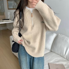 批发设计感半拉链polo领针织衫上衣女秋冬<b class='q'>新款</b>内搭打底衫慵懒宽松毛衣