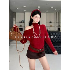 批发十三行| 设计感<b class='q'>镂空</b>长袖针织<b class='q'>衫</b>女冬季新款蝙蝠袖纯色百搭上衣