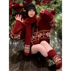 批发巨好看红色毛衣针织<b class='q'>连衣裙</b>子女秋冬季2025新款圣诞穿搭一整套韩系