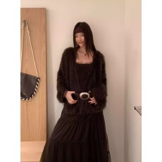 批发慵懒风软糯毛绒绒<b class='q'>马海毛</b>长袖上衣秋季中长款针织<b class='q'>开衫</b>外套