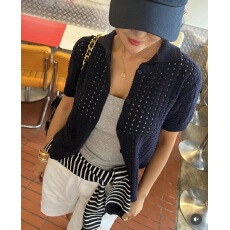 批发<b class='q'>韩版</b>夏季新款女装洞洞翻领开衫毛衣短袖气质<b class='q'>小外套</b>