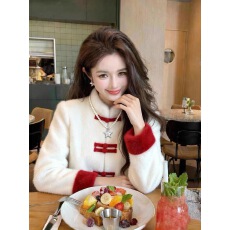 新中式红色毛领盘扣毛衣外套女2025冬季巨好看的减龄唐装汉服上衣