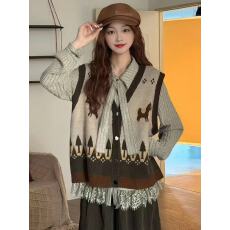 批发设计感复古V领刺绣针织无袖<b class='q'>马甲</b>开衫女秋冬洋气百搭叠穿坎肩外穿