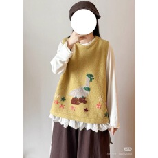 批发森女系圆领小鸭提花毛衣<b class='q'>马甲</b>女秋冬2025新款叠穿百搭宽松<b class='q'>马夹</b>背心