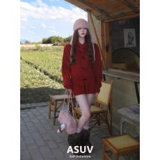 批发法式慵懒风翻领牛角扣针织毛衣<b class='q'>外套女</b>高腰<b class='q'>短</b>裤气质高级感两件套装