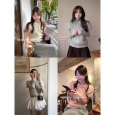 批发韩国chic早<b class='q'>春</b>甜美气质POLO领休闲百搭显瘦纯色短袖软糯针织上衣女