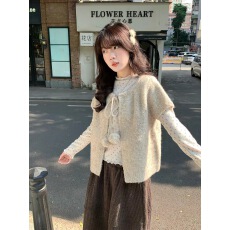 批发hollyii <b class='q'>韩版</b>复古休温柔闲百搭短袖毛球系带毛衫女毛衣2025新款