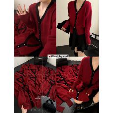 批发小香风V领羊毛针织开衫女<b class='q'>欧洲站</b>2025冬装新款欧货女装毛衣外套潮