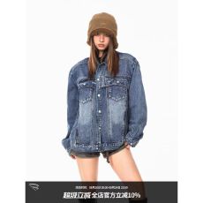 批发渐变色牛仔外套女短款长袖2025年春秋季新款宽松夹克牛仔衣大码