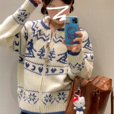 批发实价#绵<b class='q'>羊绒</b>#费尔岛双拉链毛衣女秋冬高级感慵懒风针织开衫上衣