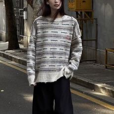 批发毛衫男女2025冬新款经典撞色条纹<b class='q'>针织衫</b>宽松内搭上衣时尚情侣装