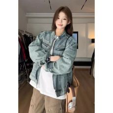 批发浅蓝色短款<b class='q'>牛仔</b>外套男款春小众穿搭夹克cleanfit立领情侣上衣